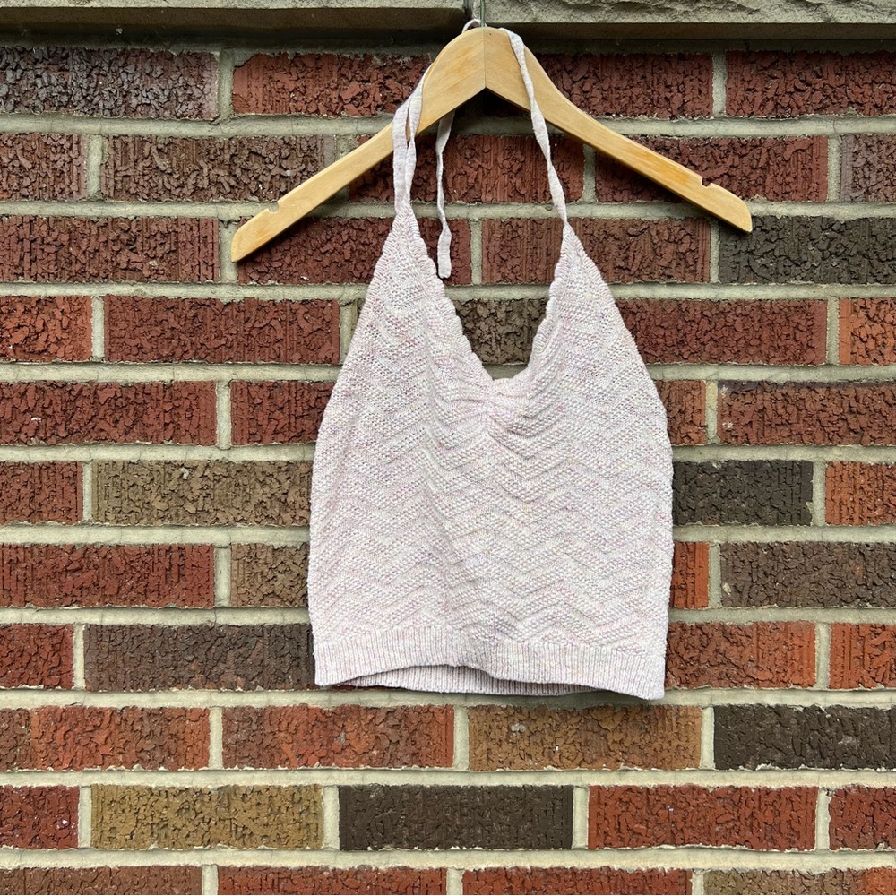 Aerie Baby Pink Knitted Halter Open Back Crop Top Tank Top